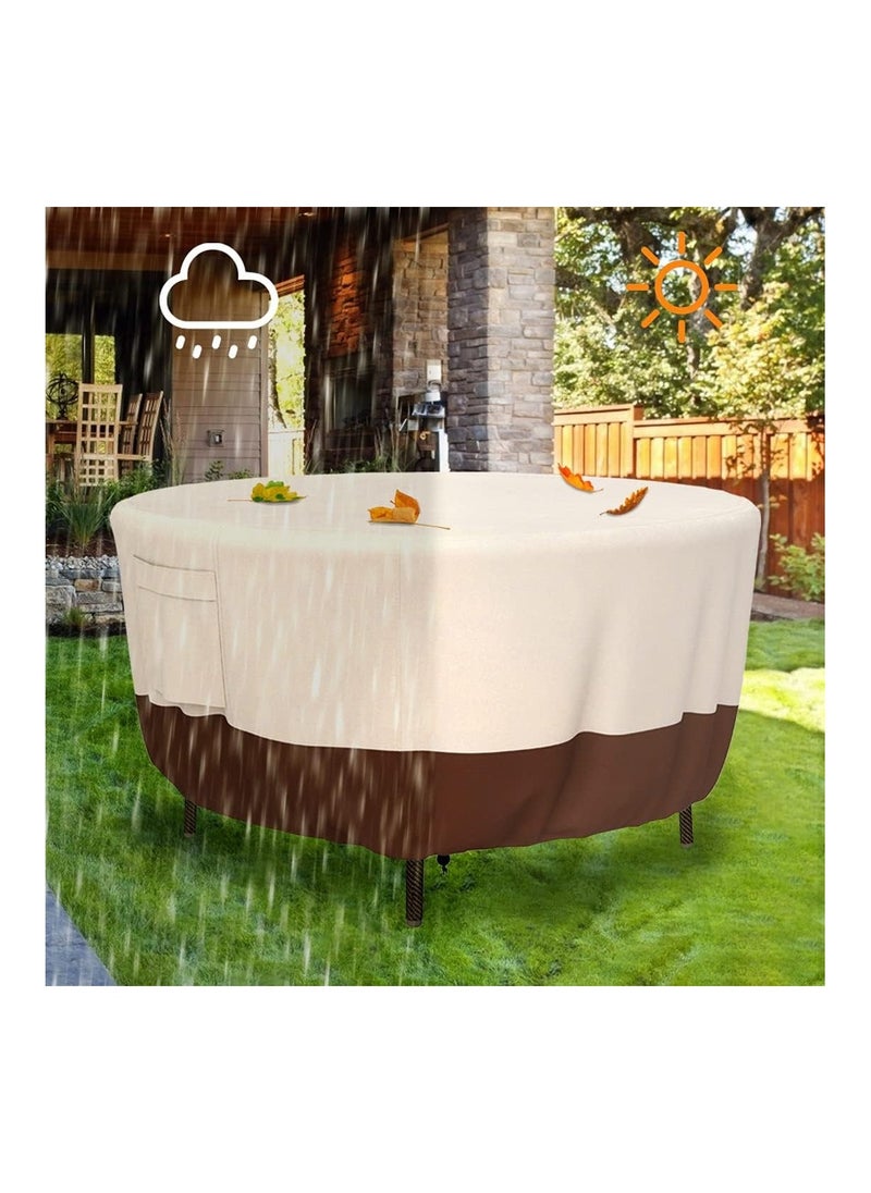 Round Patio Furniture Covers Heavy Duty Waterproof Outdoor Table Chair Set Covers Anti-Fading Cover Outdoor Dining Coffee Table Cover for Veranda Lawn Table Anti UV 127x28CM