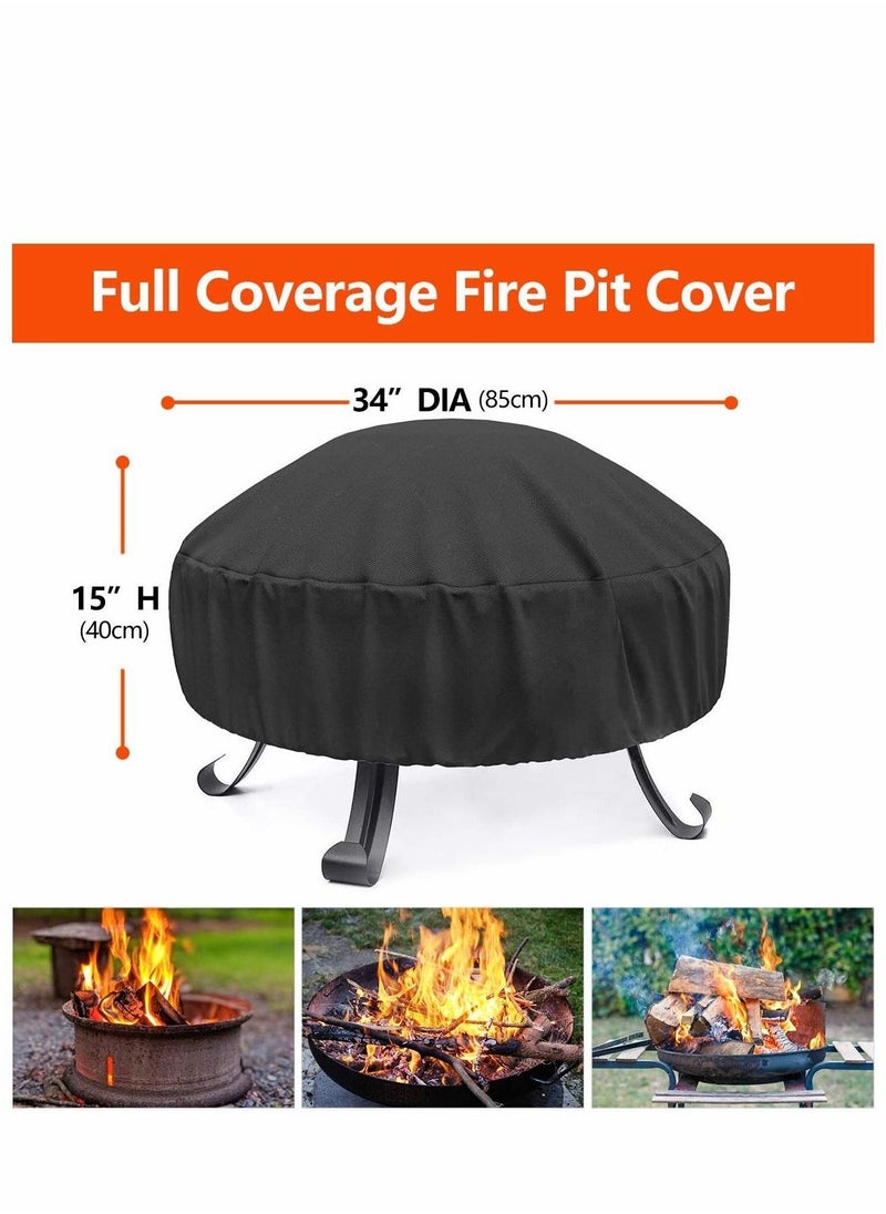 Fire Pit Cover Round for 56-86 cm, 420D Heavy Duty Outdoor Full Coverage Patio Fireplace Cover, Waterproof, Dustproof and Anti UV, Fit All Seasons(80 x 40cm, Black)