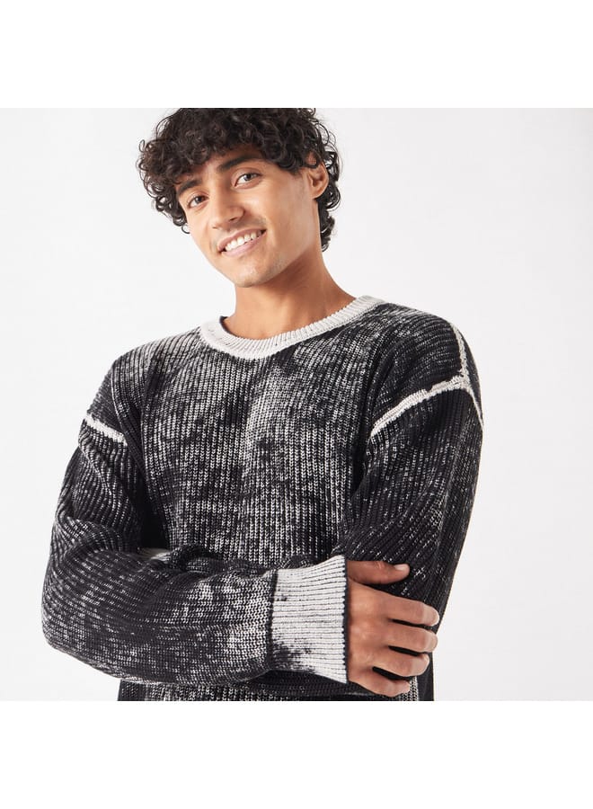 Lee Cooper Textured Oversized Sweater with Long Sleeves and Crew Neck