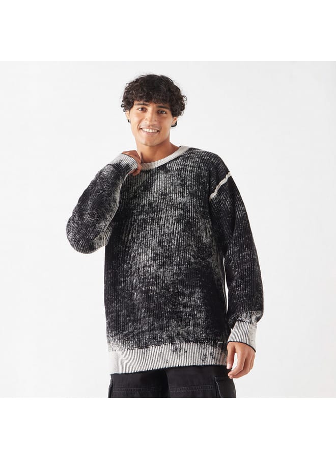 Lee Cooper Textured Oversized Sweater with Long Sleeves and Crew Neck