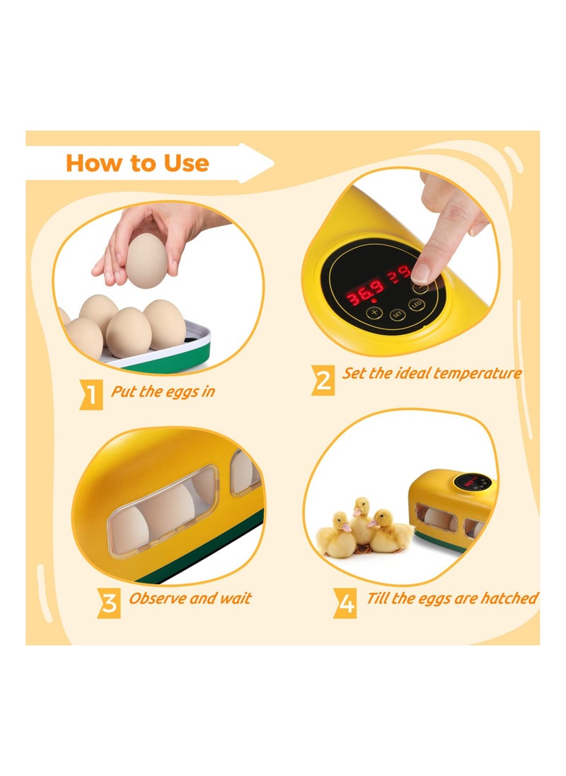 Egg Incubator, 8 Eggs Incubator with Led Candler Temperature Humidity Control and Display, Digital Incubator Educational Tool for Chicken Duck Goose Quail Bird Eggs, A Great Educational Tool