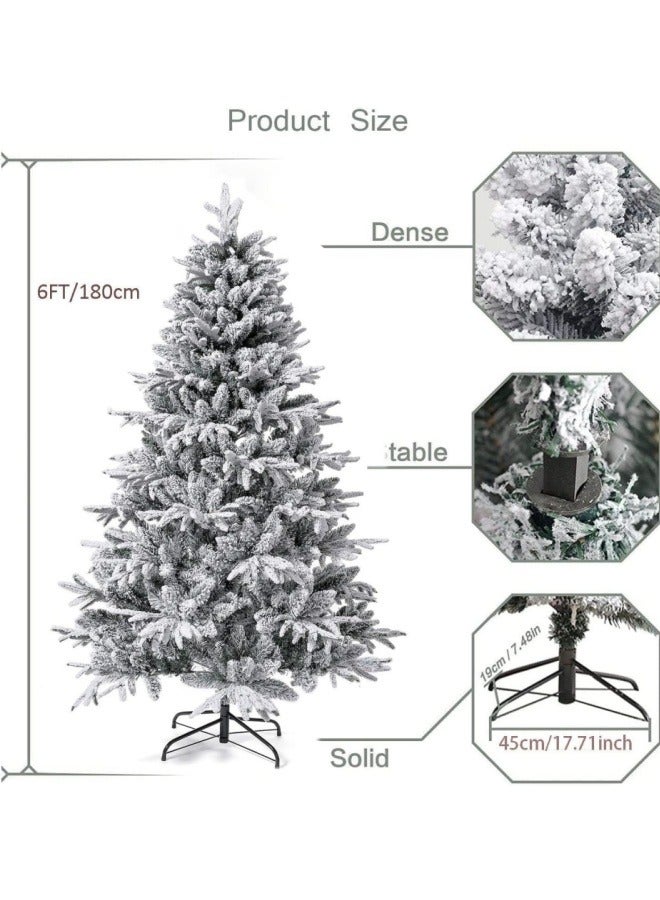 White Christmas Tree Snow 6ft NIBEMINENT Flocked Spruce Snowy Holiday Xmas Tree for Home and Office 180cm Tall with 1100 Full Branches Tips,Easy Assembly,Metal Stand