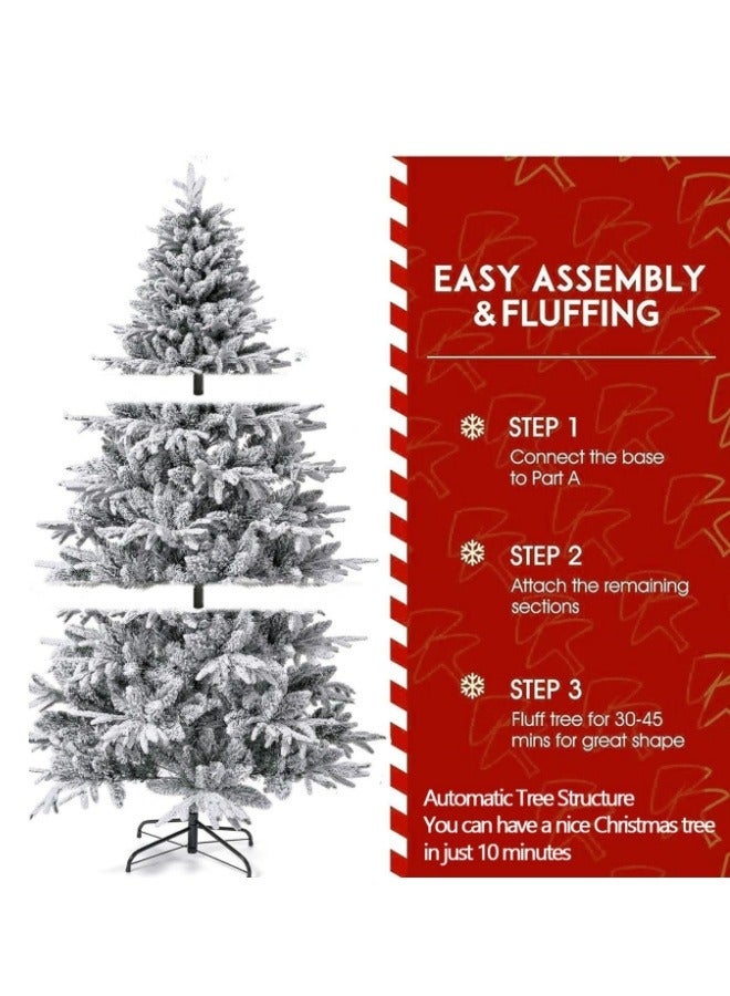 White Christmas Tree Snow 6ft NIBEMINENT Flocked Spruce Snowy Holiday Xmas Tree for Home and Office 180cm Tall with 1100 Full Branches Tips,Easy Assembly,Metal Stand