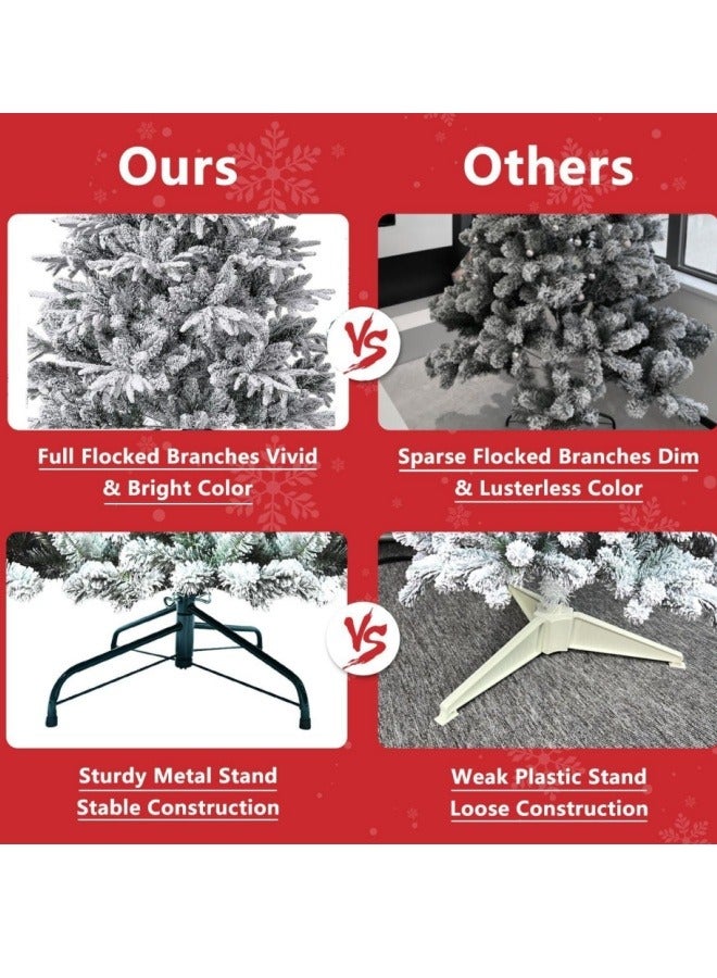 White Christmas Tree Snow 6ft NIBEMINENT Flocked Spruce Snowy Holiday Xmas Tree for Home and Office 180cm Tall with 1100 Full Branches Tips,Easy Assembly,Metal Stand