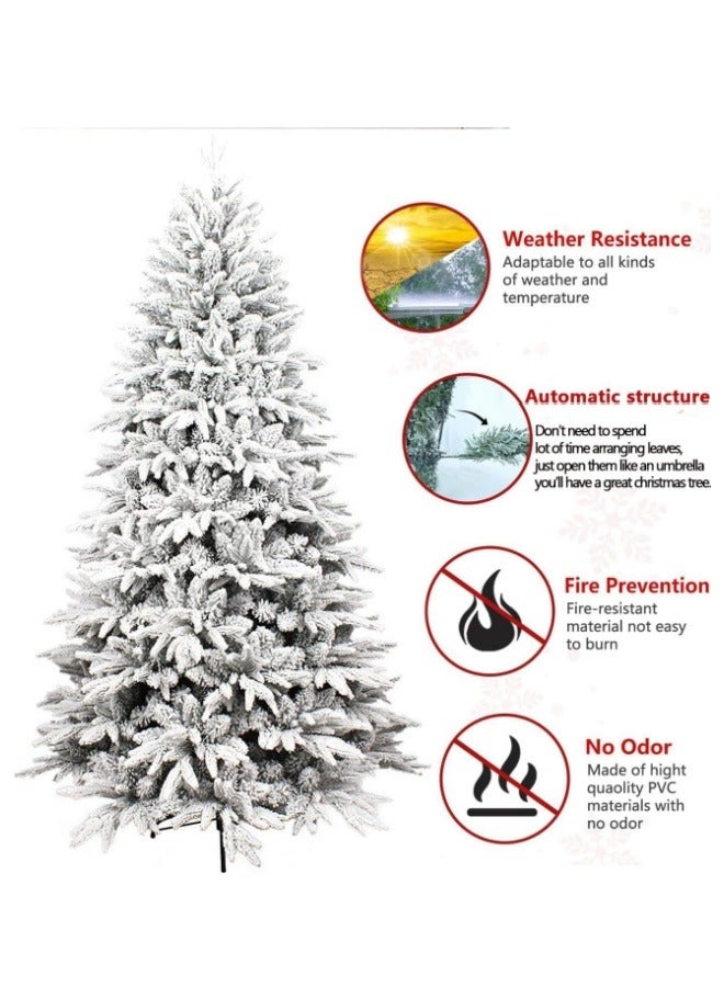 White Christmas Tree Snow 6ft NIBEMINENT Flocked Spruce Snowy Holiday Xmas Tree for Home and Office 180cm Tall with 1100 Full Branches Tips,Easy Assembly,Metal Stand