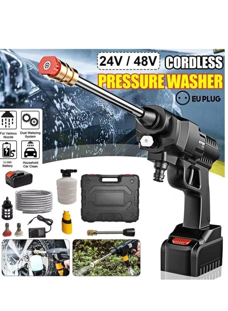 48V Cordless Portable Washer Electric High Pressure Cleaner Machine 200W 30Bar Lithium Handheld Car Cleaning Device With Foam Generator Nozzle Water Pump (Case Pack - EU Plug)