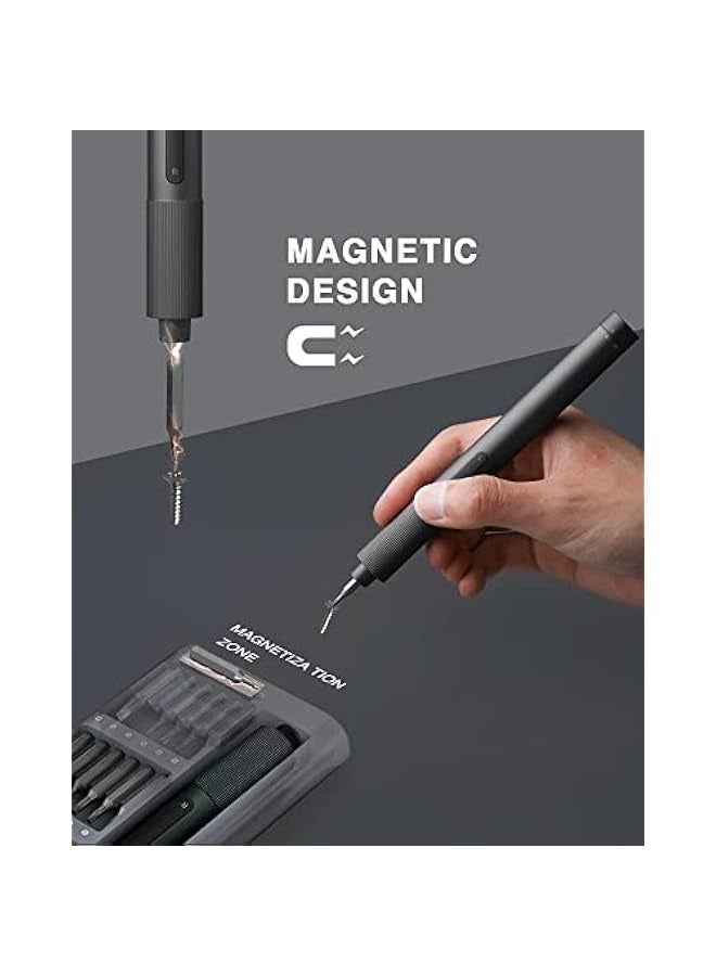 | Electric Precision Screwdriver | 2 Speed Adjustable Torque | 24 Screwdriving Bit - Magnetic Container | 170rpm Powerful Motor Speed | 350mAh Battery | for Laptops, Mobiles | S2 Steel | Grey