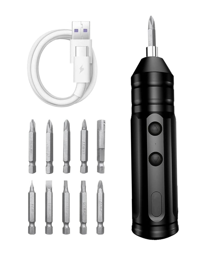 Cordless Rechargeable Screwdriver, 1200mAh 3.7V Cordless Screwdriver Rechargeable, with 10 Magnetic Bits Electric Screwdriver Sets, Forward and Reverse Rotate (Standard)