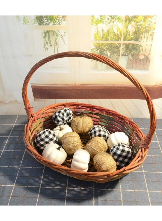 12Pcs Artificial White Pumpkins Burlap Pumpkins and Plaid Pumpkins Assorted Fake Harvest Pumpkins for Fall Wedding Autumn Thanksgiving Festival Party Decoration Photography Prop