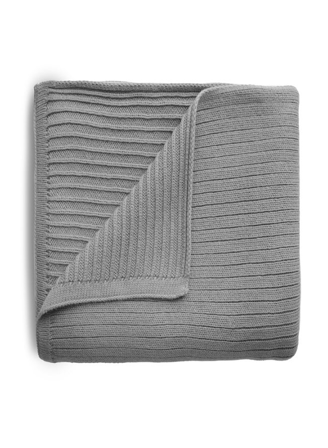 Knitted Baby Blanket Ribbed Gray Melange