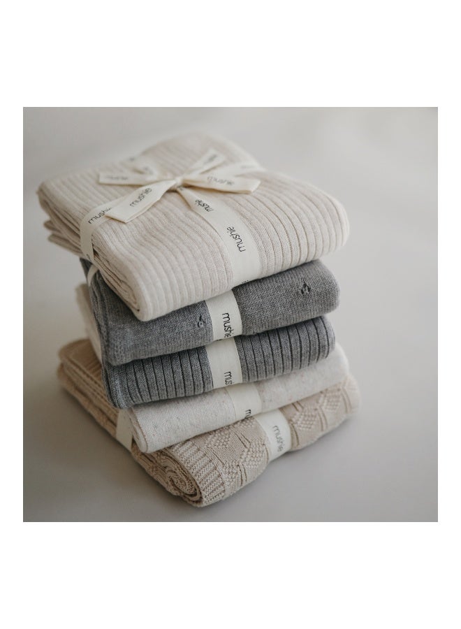 Knitted Baby Blanket Textured Dots Off White Melange