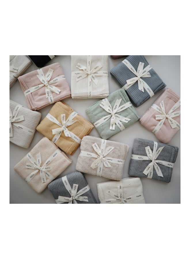 Knitted Baby Blanket Textured Dots Off White Melange