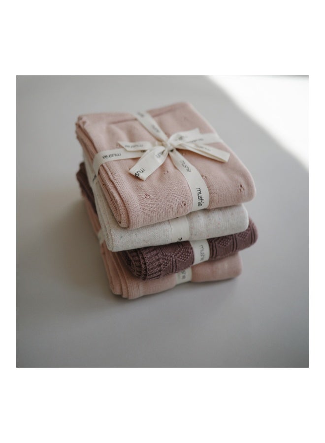 Knitted Baby Blanket Textured Dots Off White Melange