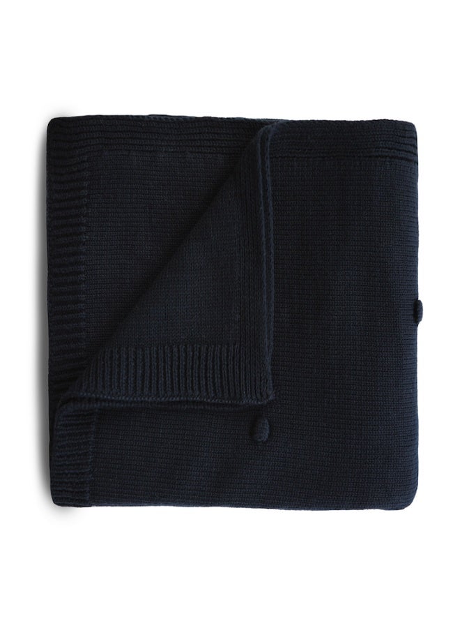 Knitted Baby Blanket Textured Dots Dark Navy