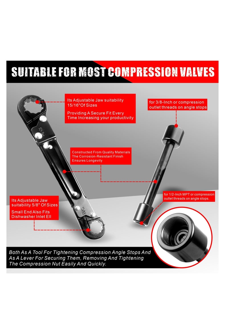 Plumbing Tools Angle Stop Wrench Kit, Dual Kwik Tite Wrench Kit, Angle Stop Wrench, Plumbing Wrench, Professional Plumbing Toolset For Easy Angle Stop And Supply Nut Installation