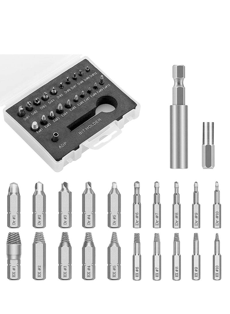 Damaged Screw Extractor Set 22 Pieces Stripped Kit for Broken Bolt All Purpose HSS Remover with Magnetic Extension Bit Holder and Socket Adapter