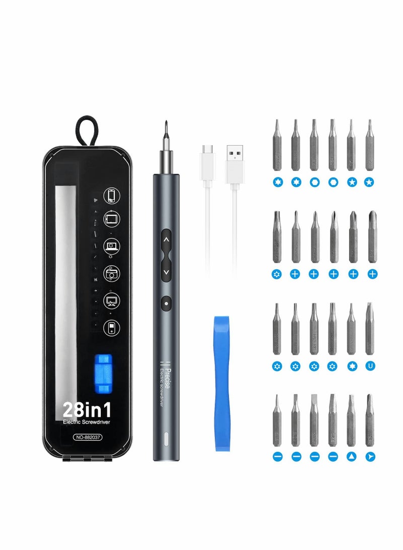 Electric Screwdriver,  28 in 1 Cordless Mini Power Screwdriver Set with 24 Bits, Rechargeable Repair Tools Kit