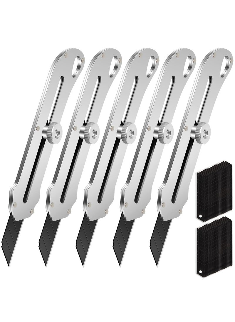 5 Pcs Retractable Utility Knife, Stainless Steel Utility Knife, Heavy Duty Multifunctional Box Cutter with 50 Pcs Replaceable Blades for Office, Home, School