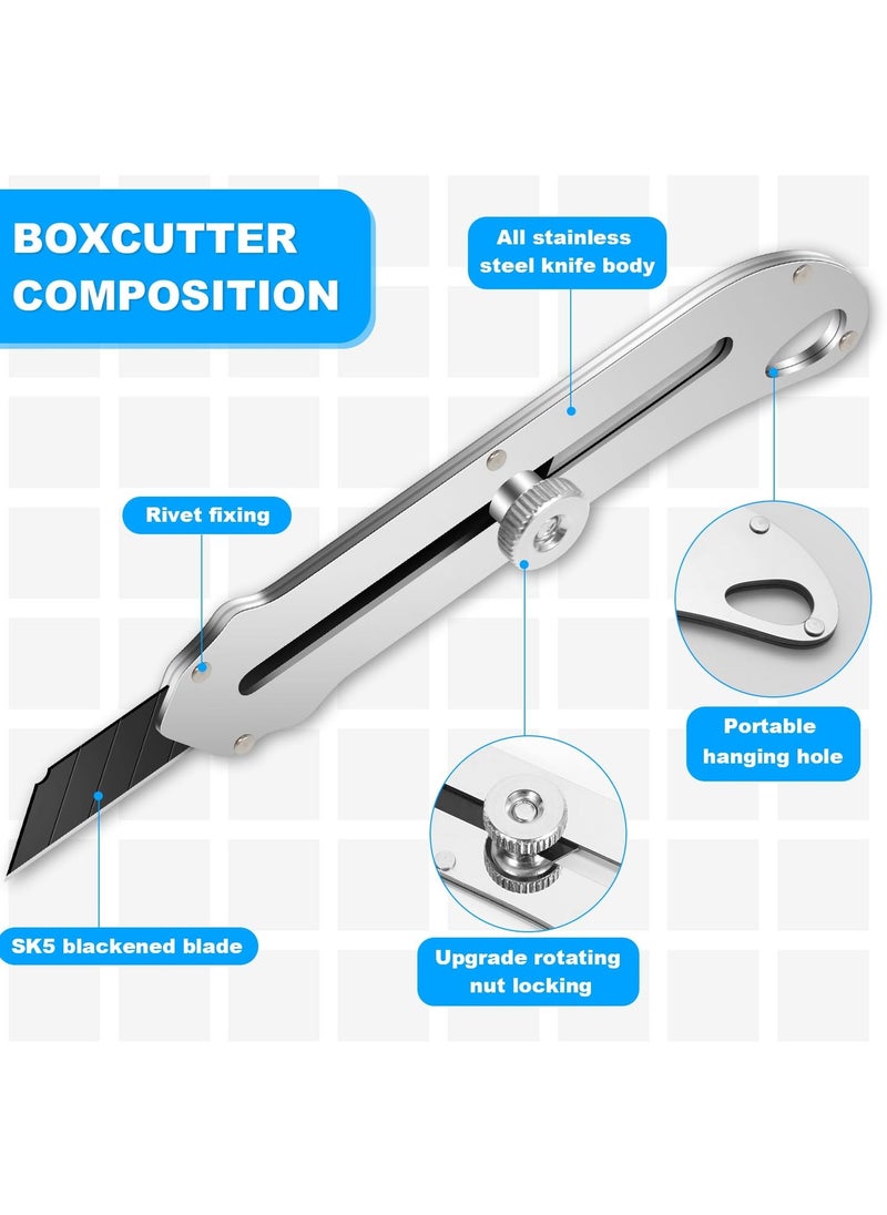 5 Pcs Retractable Utility Knife, Stainless Steel Utility Knife, Heavy Duty Multifunctional Box Cutter with 50 Pcs Replaceable Blades for Office, Home, School