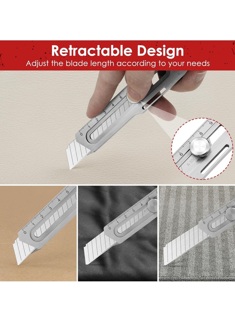 2 Pcs Utility Knife, Stainless Steel Retractable Box Cutter, Multifunctional Utility Knife with 10 Pcs Replaceable Blades for Office, Home, School