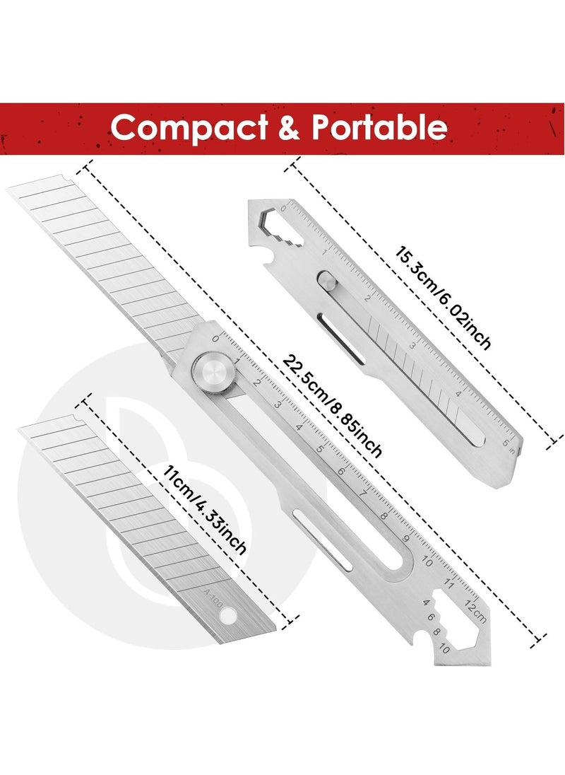 2 Pcs Utility Knife, Stainless Steel Retractable Box Cutter, Multifunctional Utility Knife with 10 Pcs Replaceable Blades for Office, Home, School