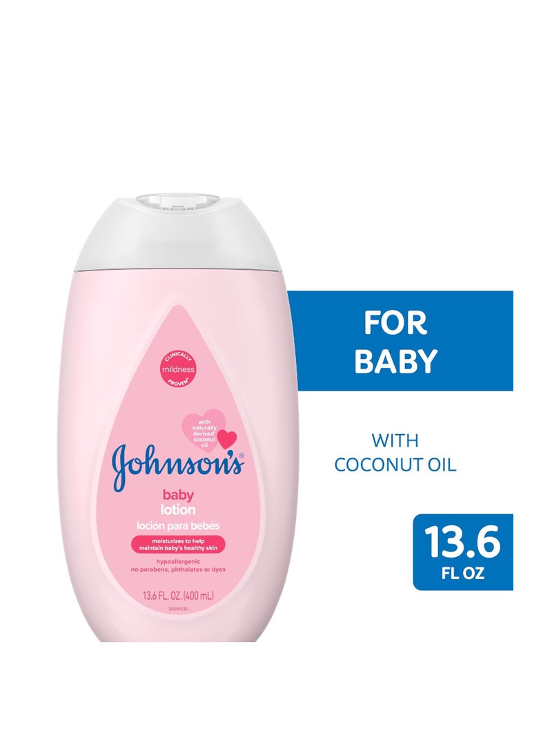 Baby Moisturizing Mild Pink Baby Lotion with Coconut Oil for Delicate Baby Skin, Paraben-, Phthalate- & Dye-Free, Hypoallergenic & Dermatologist-Tested, Baby Skin Care, 13.6 Fl. Oz