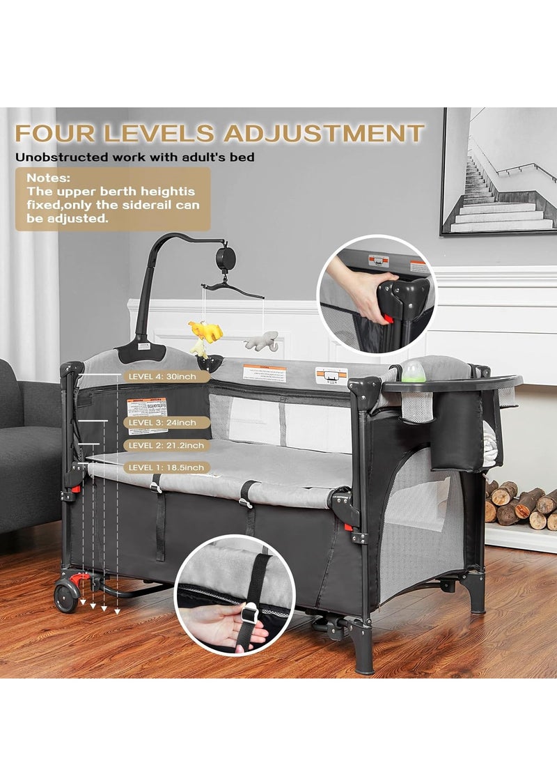 Baby 4 in 1 Bassinet Bedside Sleeper, Baby Bedside Crib Sleeper, Playard, Portable Diaper Changing Table, Baby Bassinet for Newborn Baby