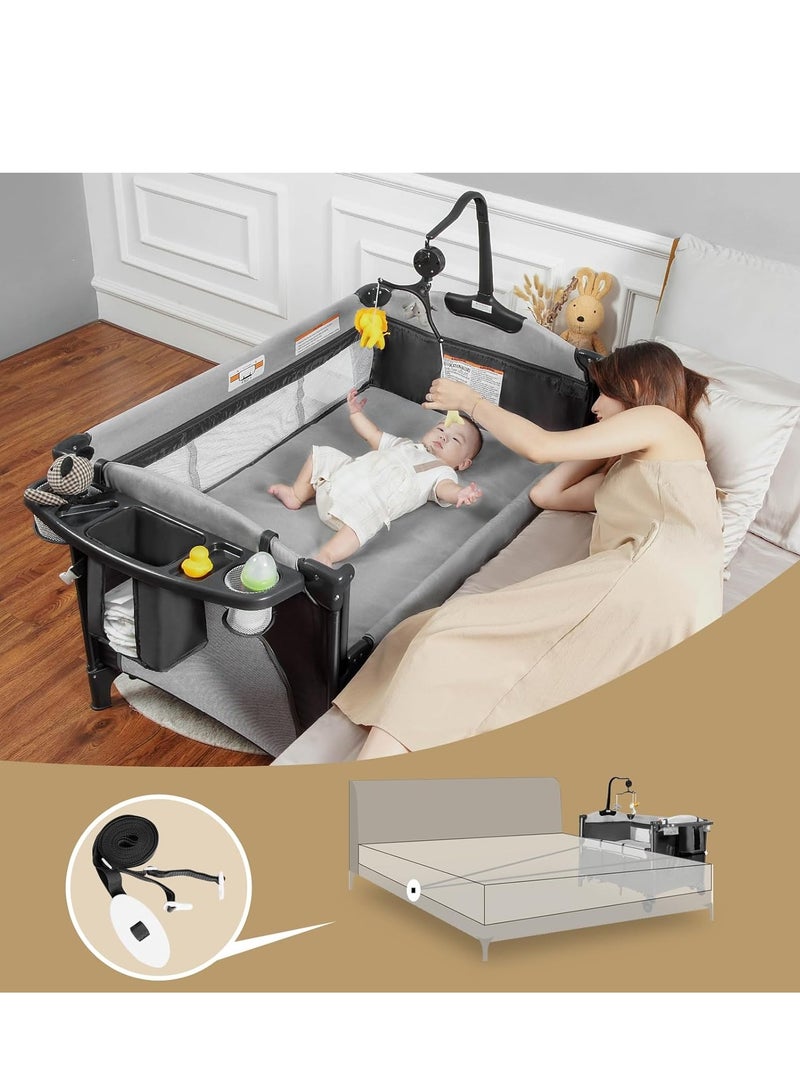 Baby 4 in 1 Bassinet Bedside Sleeper, Baby Bedside Crib Sleeper, Playard, Portable Diaper Changing Table, Baby Bassinet for Newborn Baby