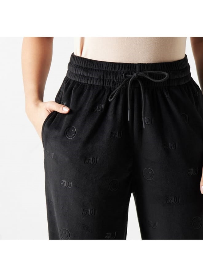 Smiley World Embossed Joggers with Drawstring Closure and Pockets