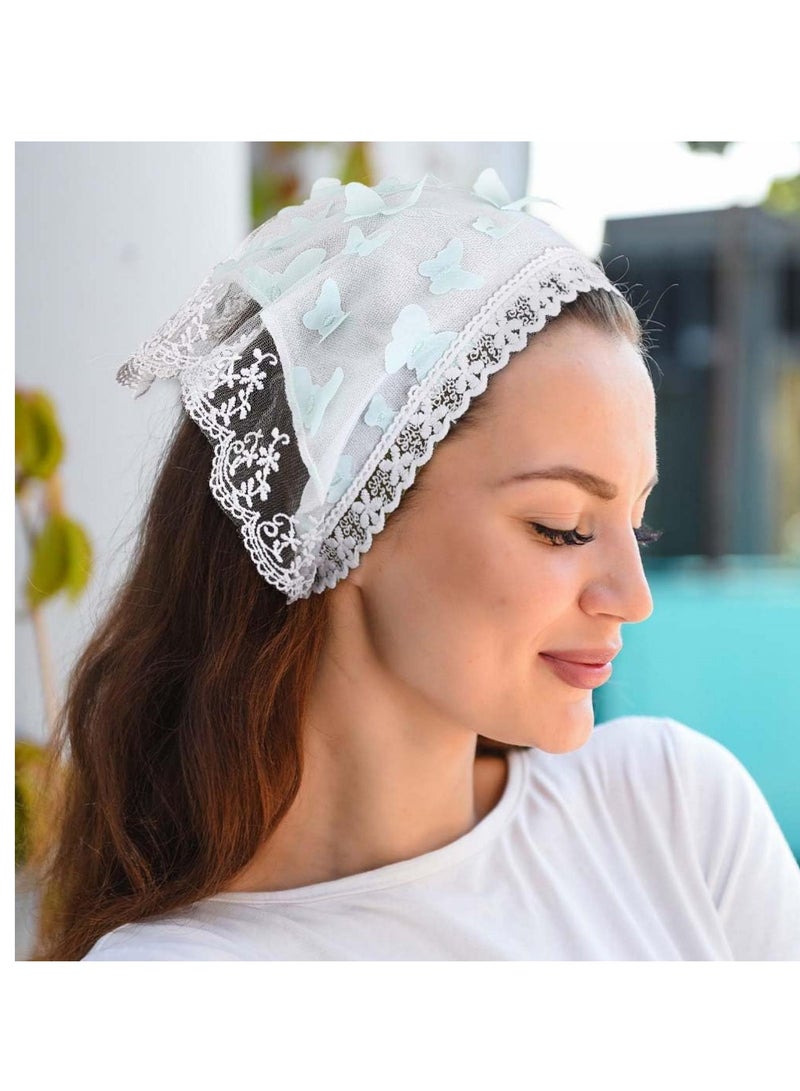 Butterfly Chiffon Hair Bandanas, Triangle Floral Hair Scarf Headbands, Print Lace Head Kerchief for Women and Girls (2 Pcs)