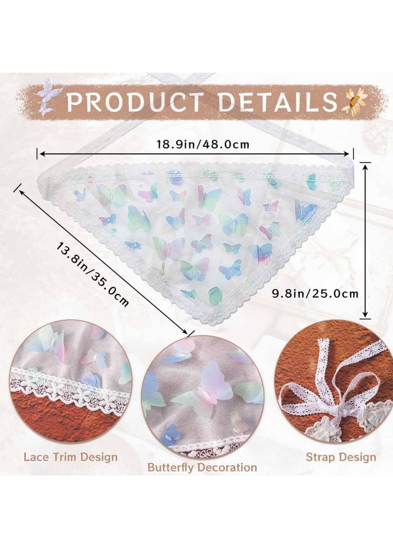 Butterfly Chiffon Hair Bandanas, Triangle Floral Hair Scarf Headbands, Print Lace Head Kerchief for Women and Girls (2 Pcs)