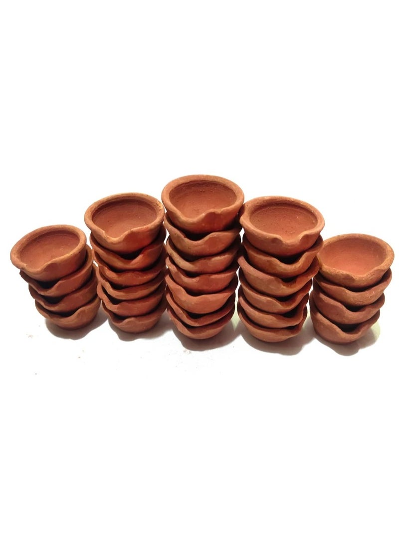 Natural Clay Traditional Diwali Ke Diye | Earthen Clay Diya | Mitti Ka Diva | Diyas For Pooja (Set Of 24)