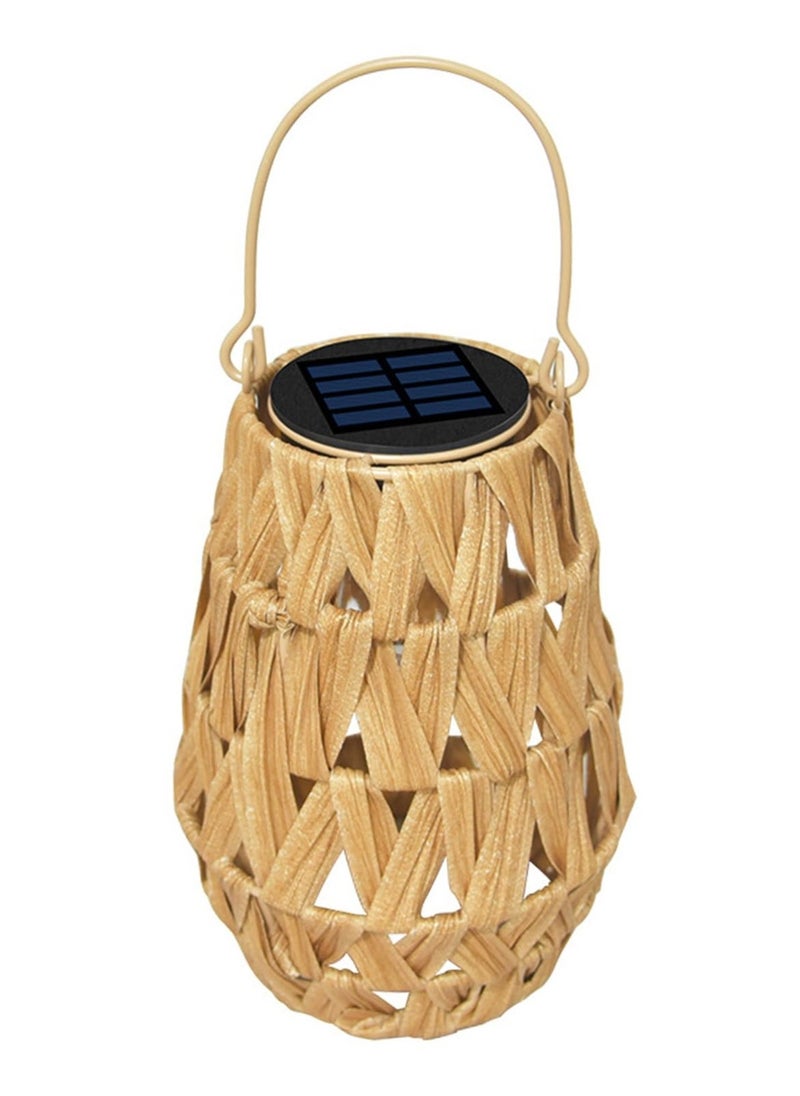 Outdoor Solar Lantern, LED Waterproof Rattan Lamp with Twine Handle, Handmade Bamboo Solar Light for Garden, Yard, Patio, Tree, Pathway, and Home Decoration, Wooden Color