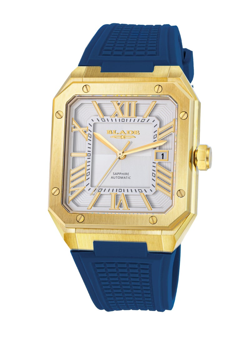 BLADE Magnus Automatic 24 Gold/ Blue 3655G5GSB SS & Silicone Strap Calendar Men's Watch