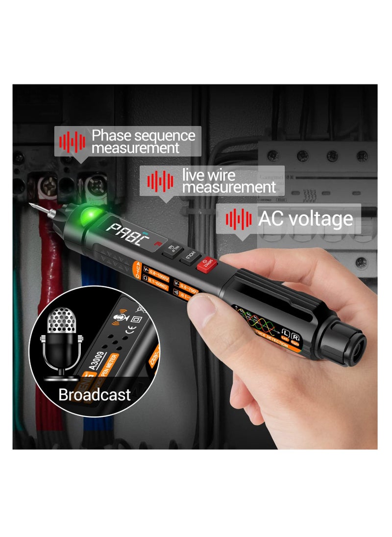 Pen Type Voltage Tester Digital Multimeter, AC/DC Voltage Professional Tester Meter, Non-Contact Voltmeter Sensor Test with LCD Display, Buzzer Alarm, Diode Live Wire Identification