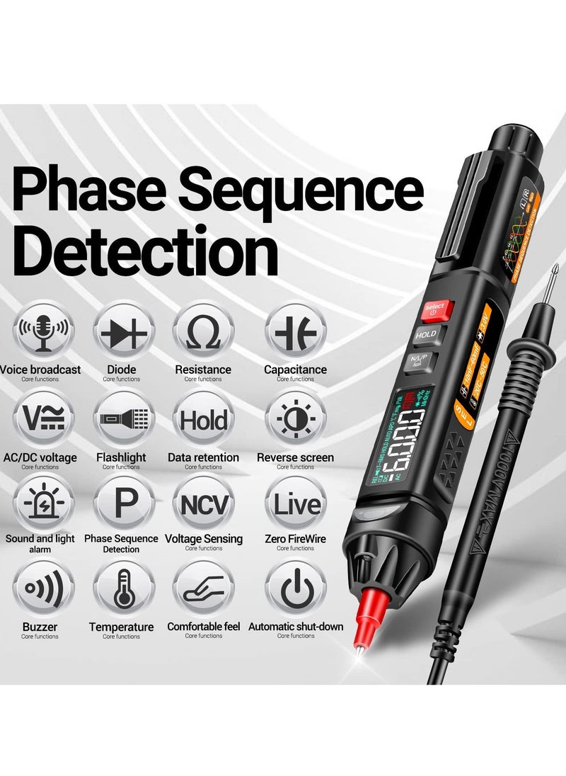 Pen Type Voltage Tester Digital Multimeter, AC/DC Voltage Professional Tester Meter, Non-Contact Voltmeter Sensor Test with LCD Display, Buzzer Alarm, Diode Live Wire Identification