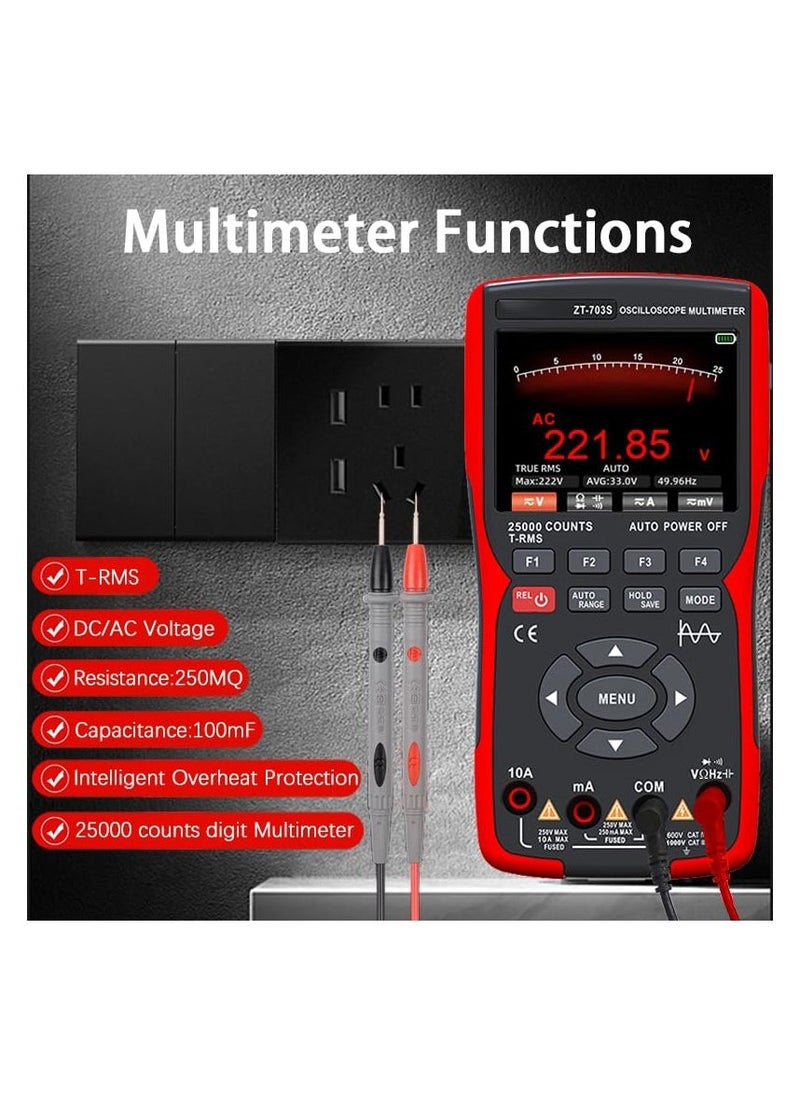 3in1 Digital Multimeter Tester, Multi Tester, Smart Measurement, Auto-Ranging Voltmeter, LCD Display, Tester with Dual-Channel Oscilloscope, Voltage, Current, Resistance, Continuity, Diode