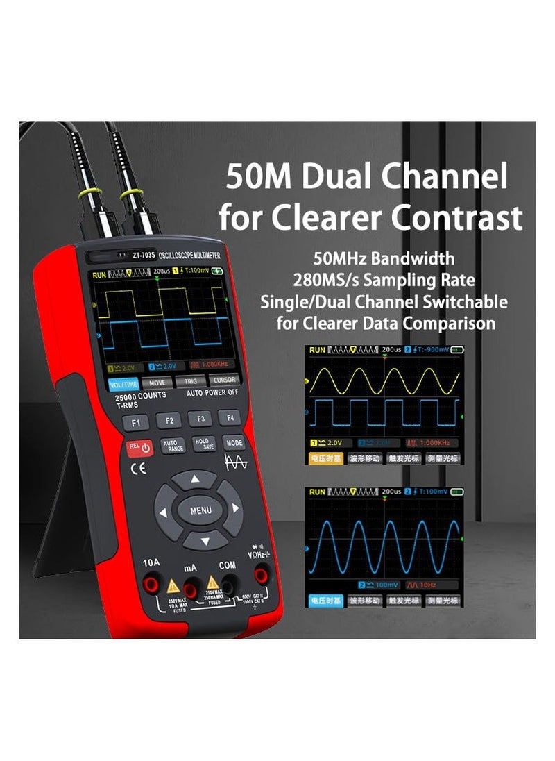 3in1 Digital Multimeter Tester, Multi Tester, Smart Measurement, Auto-Ranging Voltmeter, LCD Display, Tester with Dual-Channel Oscilloscope, Voltage, Current, Resistance, Continuity, Diode