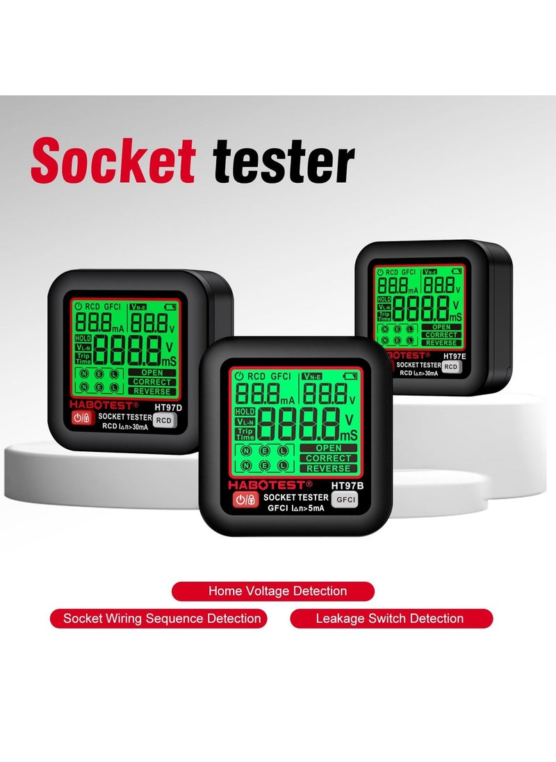 GFCI Outlet Tester with LCD Display, HABOTEST Receptacle Detector, Electric Voltage Tester for Standard 3-Wire 260V AC Voltage, Socket Checker 6 Visual Indicators/Wiring Legend for Home