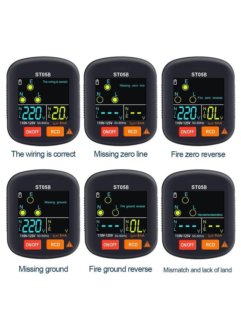 Outlet/Receptacle Tester Outlet Tester Electrical Standard 125V AC Outlets with LCD Display,  Socket Checker, Electric Voltage Tester 6 Visual Indication/Wiring Legend for Home & Professional Use