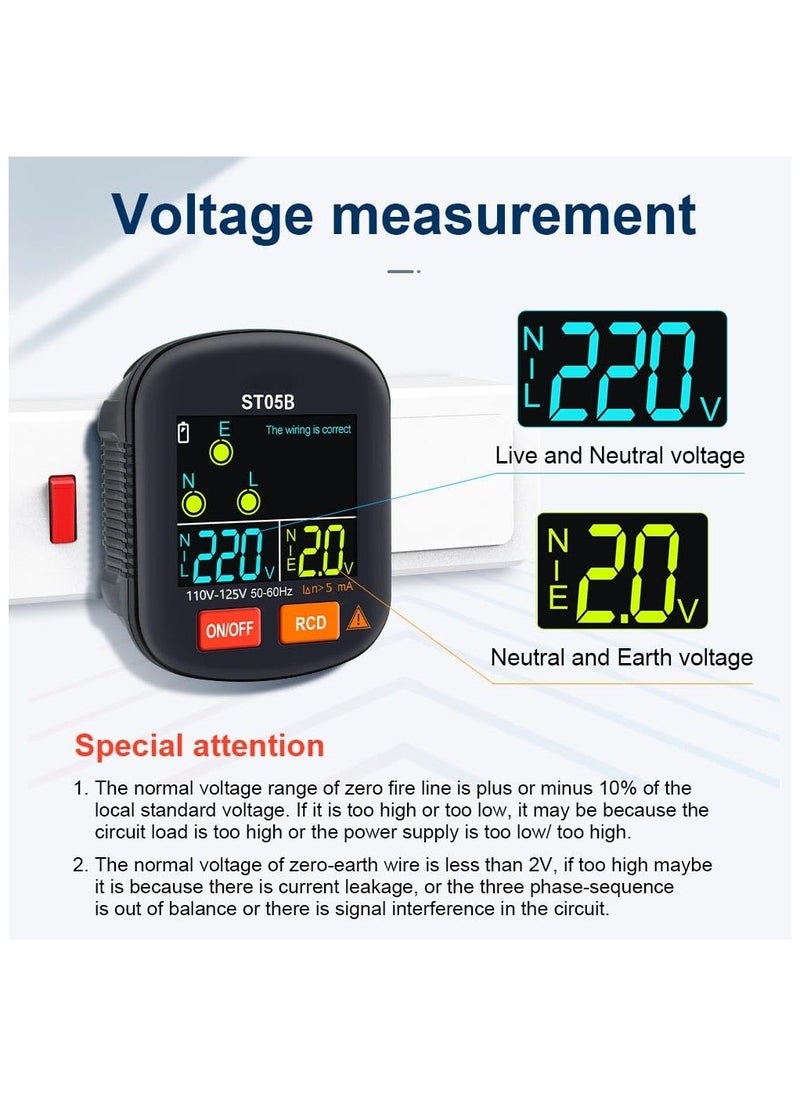 Outlet/Receptacle Tester Outlet Tester Electrical Standard 125V AC Outlets with LCD Display,  Socket Checker, Electric Voltage Tester 6 Visual Indication/Wiring Legend for Home & Professional Use