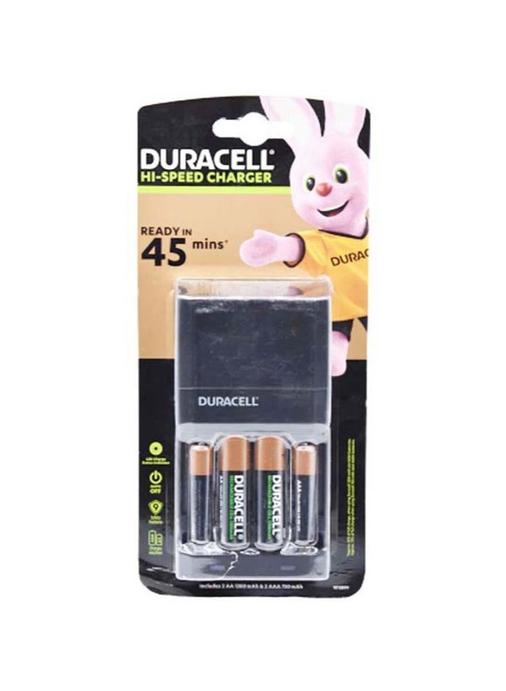 High Speed Advance Charger with 2 AA and 2 AAA Rechargeable Batteries, Black/Gold