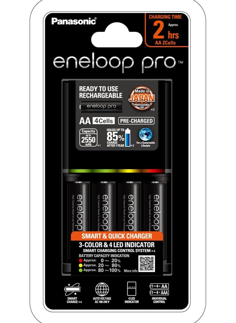 Eneloop Pro Charger With Pack Of 4 Aa 2550Mah Rechargeable Batteries,K-KJ55HCC40T