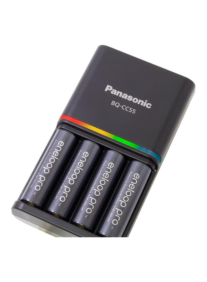 Eneloop Pro Charger With Pack Of 4 Aa 2550Mah Rechargeable Batteries,K-KJ55HCC40T
