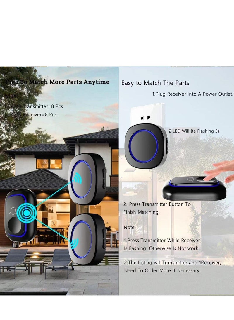 Doorbell, large enough range, portable wireless doorbell for home is suitable for interior and exterior walls