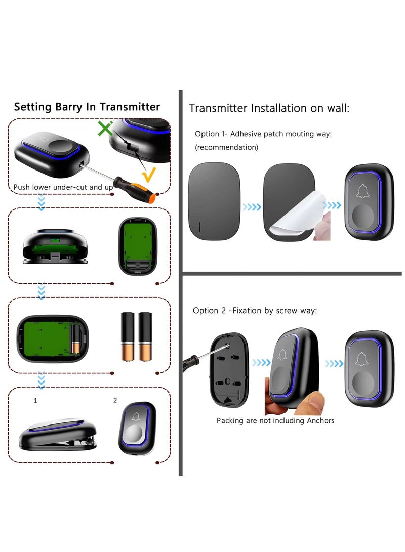 Doorbell, large enough range, portable wireless doorbell for home is suitable for interior and exterior walls