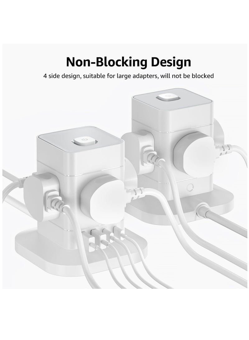 Cube Extension Lead with USB Slots, 4 Way Multi Plug Extension Socket with 2 USB C and 2 USB A, 13A 3250W Power Strip with Switch 1.5M Extension Cords for Desk Home Office Travel