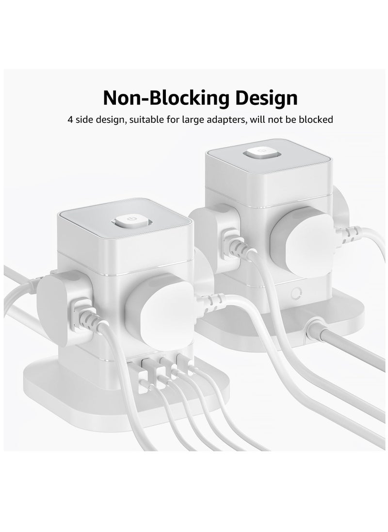 Cube Extension Lead with USB Slots, 4 Way Multi Plug Extension Socket with 2 USB C and 2 USB A, 13A 3250W Power Strip with Switch 1.5M Extension Cords for Desk Home Office Travel