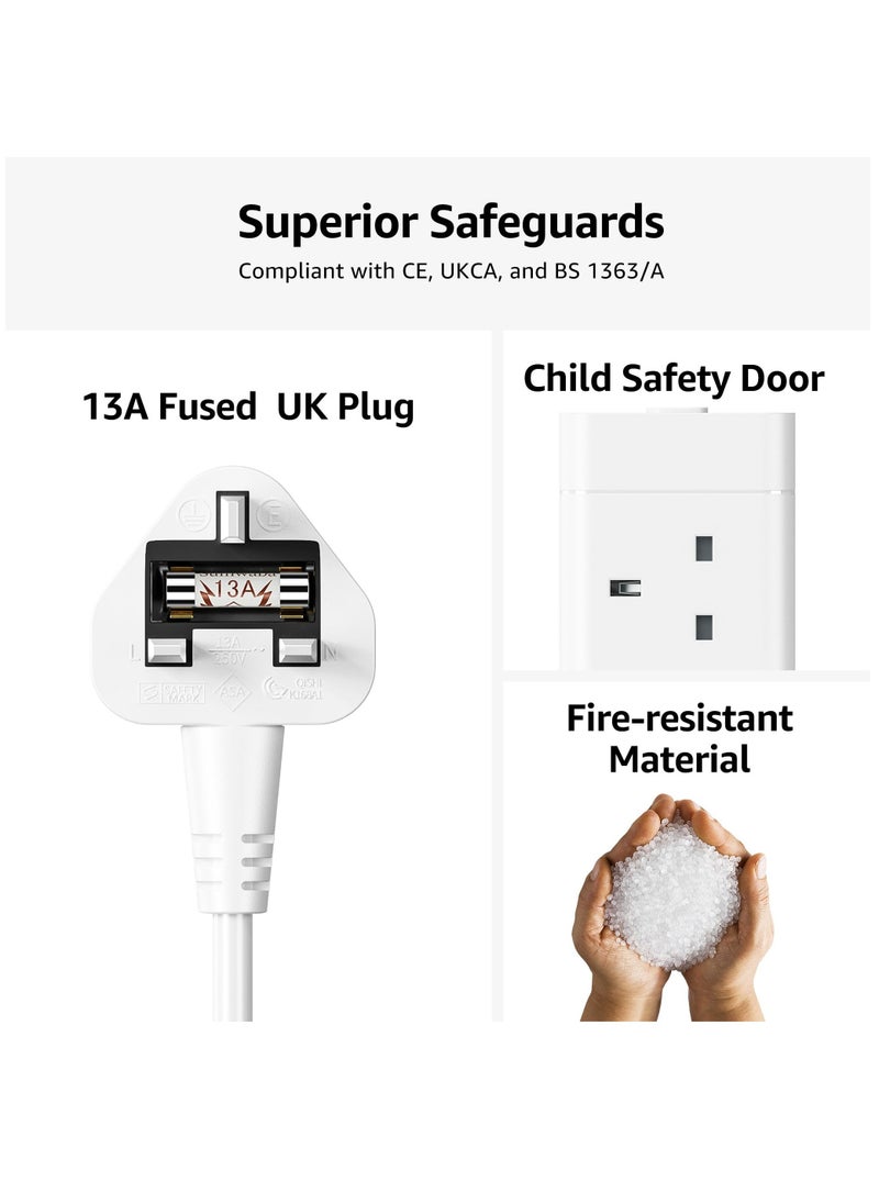 Cube Extension Lead with USB Slots, 4 Way Multi Plug Extension Socket with 2 USB C and 2 USB A, 13A 3250W Power Strip with Switch 1.5M Extension Cords for Desk Home Office Travel