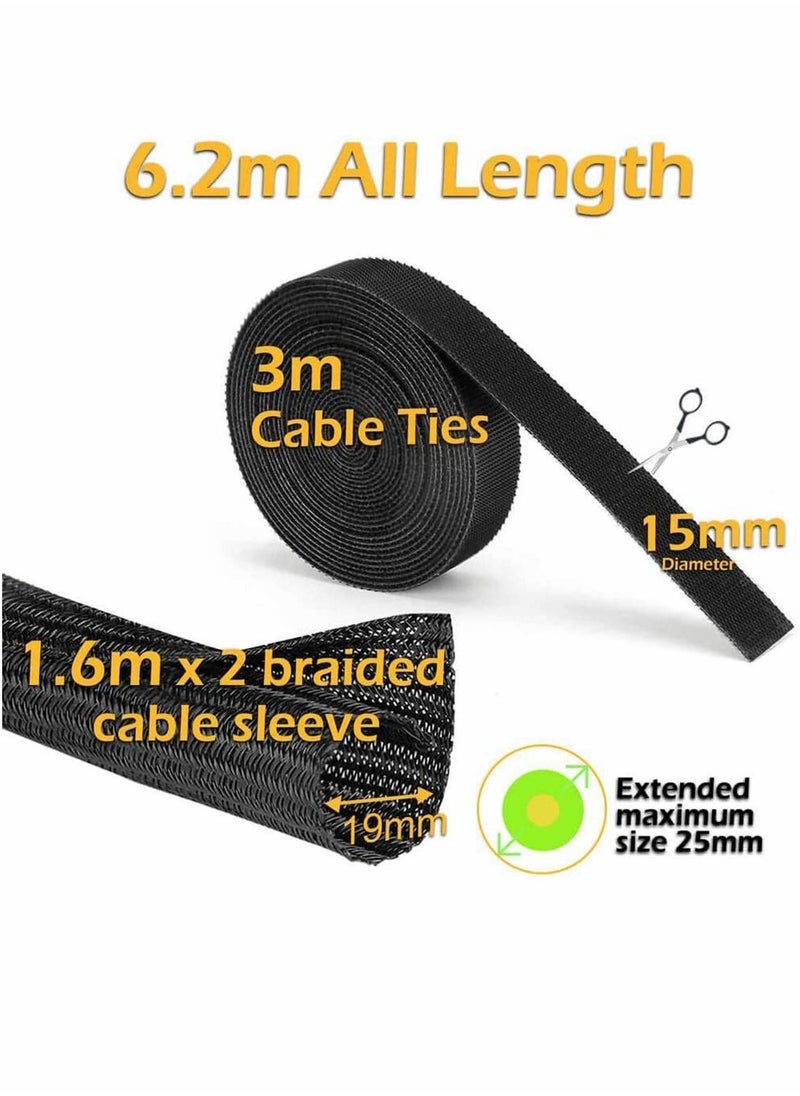 Cable Sleeve 25ft - Cable Management Cable Cord Adjustable Flexible Cord Organizer Cable Channel Cable Cover Protection System for DES TV, Computer, Home Theater